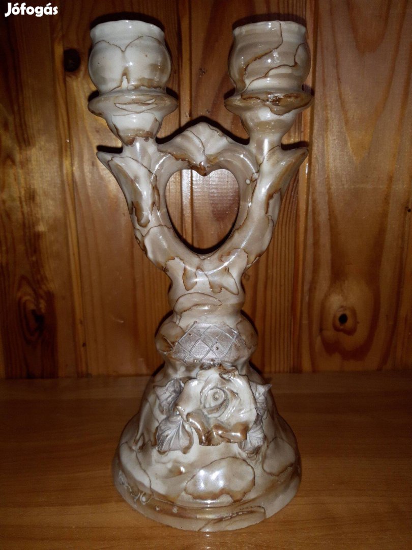 Porcelán 2 ágú gyertyatartó 22 cm magas virág díszítéssel