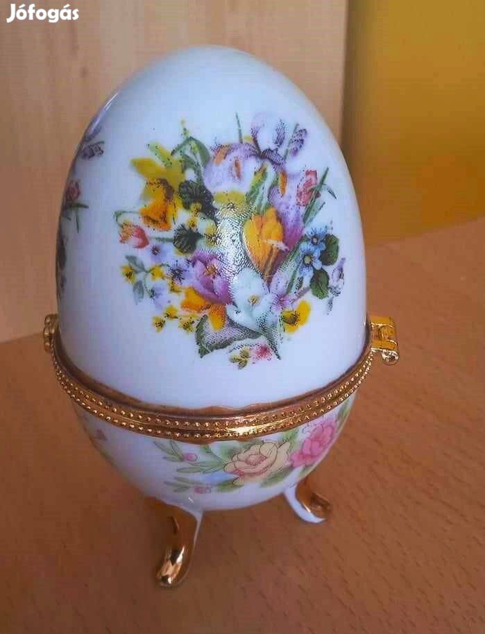 Porcelán Fabergé jellegű tojás, ékszertartó