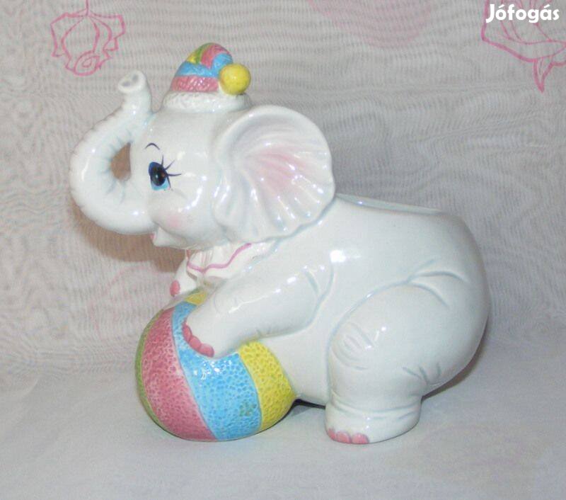 Porcelán cirkuszi elefánt virágtartó, dísztárgy