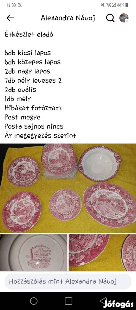 Porcelán étkészlet eladó