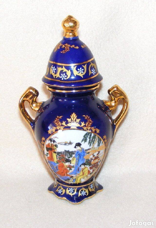 Porcelán gésás fedeles váza