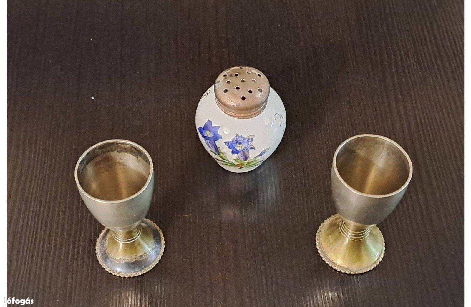 Porcelán sótartó és kupicák