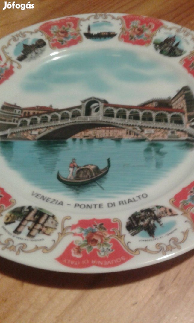 Porcelán tányér Velencéből - a Sóhajok Hídja
