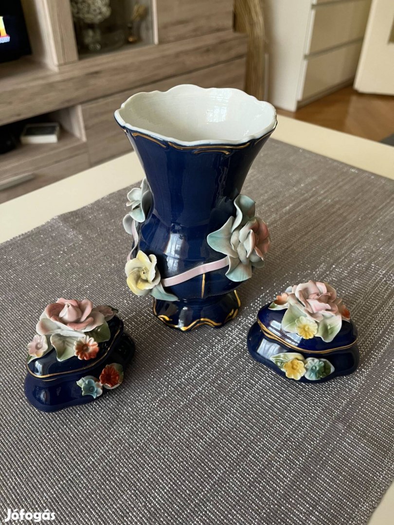 Porcelán váza+ 2 kis ékszertartó