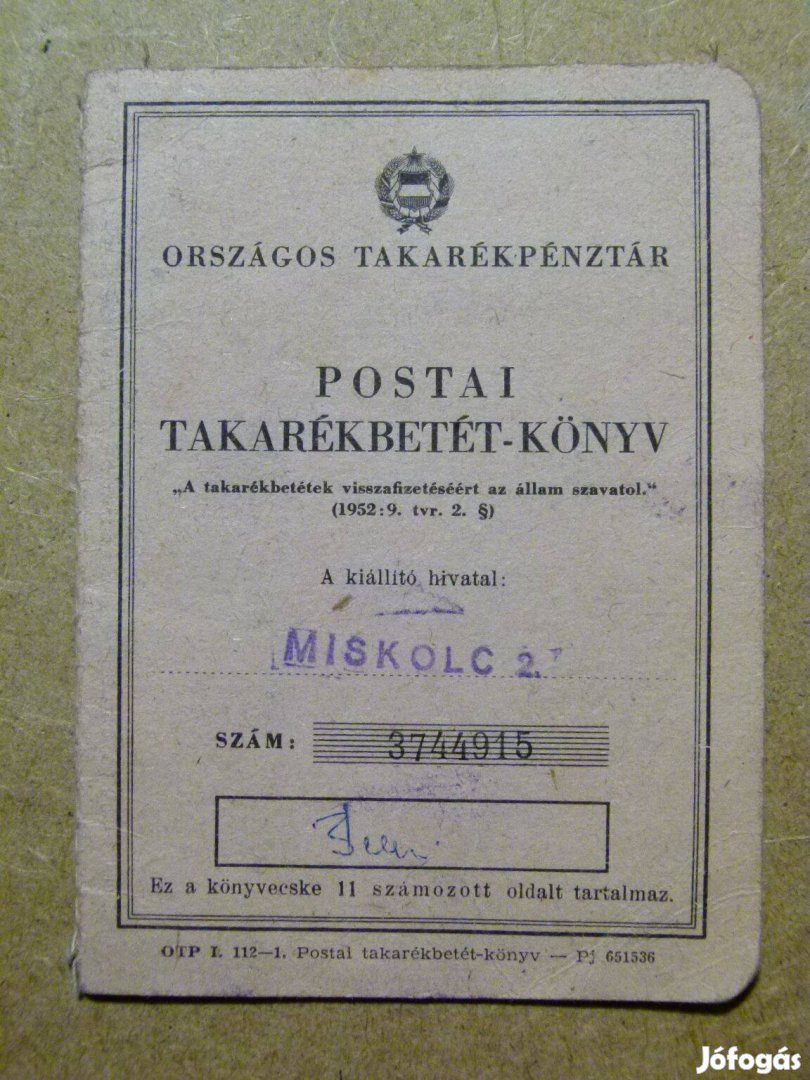 Postai Takarékbetét-könyv+takarékbefizetési bizonylat