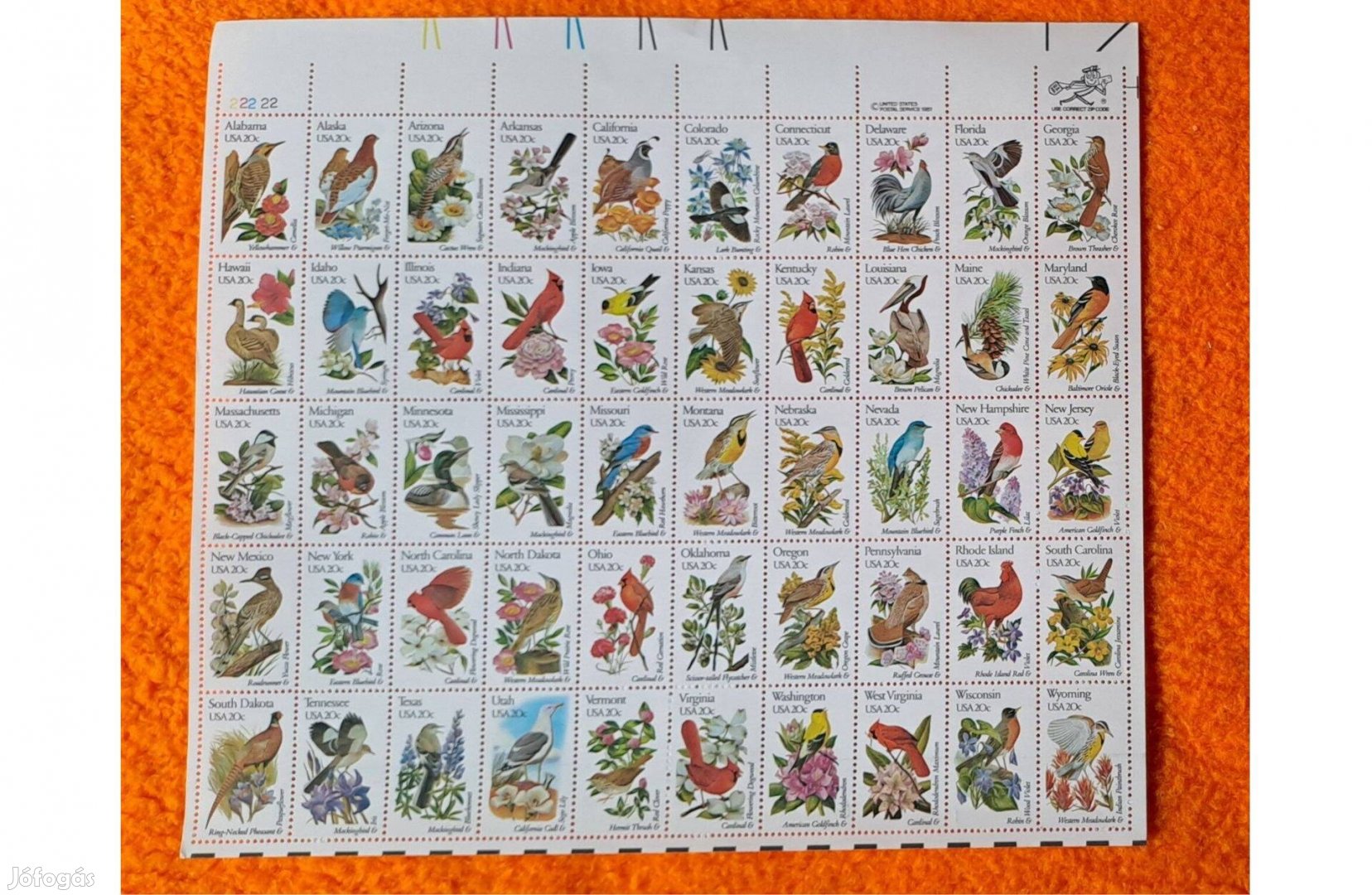 Postai bélyeg sorozat - 50 db USA tagállam madara mappában