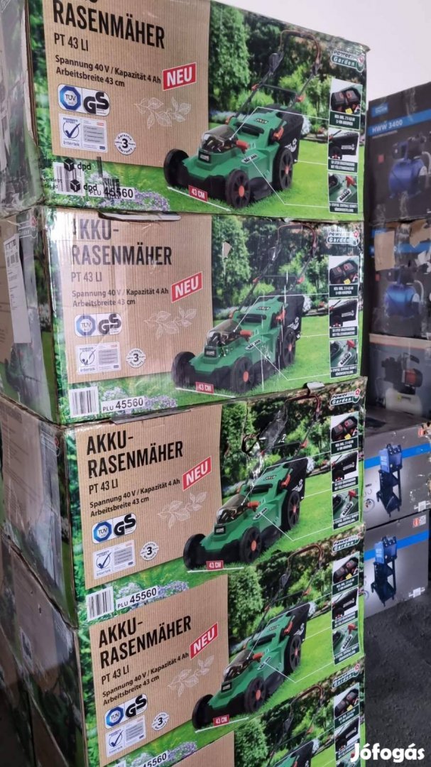 Powertec Garden Li-Ion 4Ah akkumulátoros fűnyíró, 50L gyűjtőzsákkal