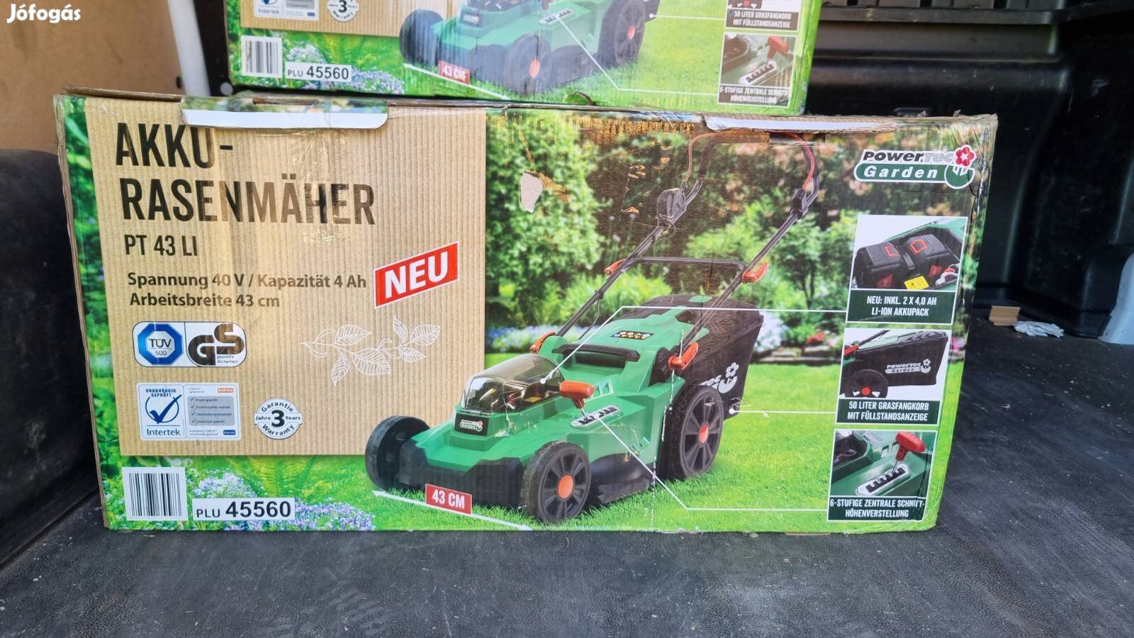 Powertec Garden akkumulátoros fűnyíró 43cm vágási szélességgel