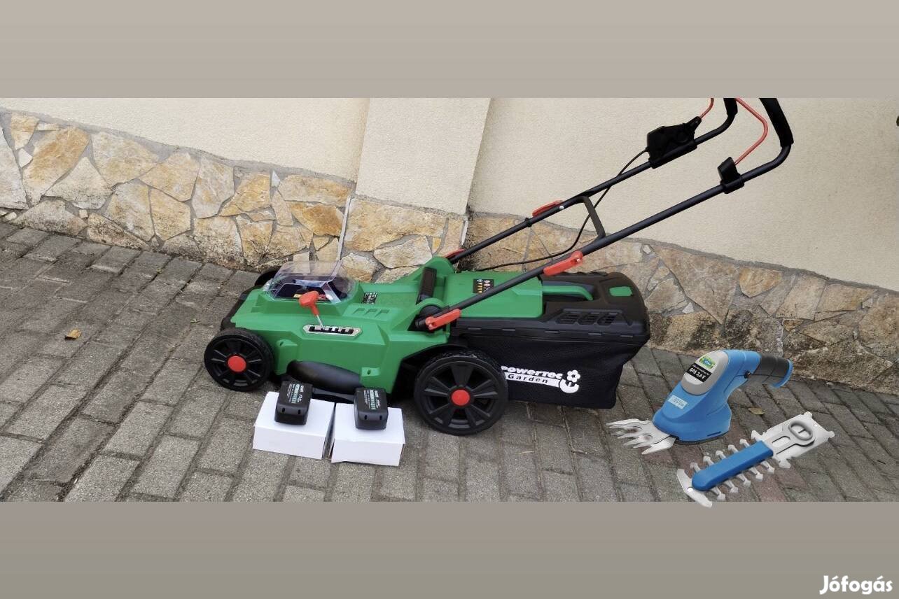 Powertec Garden akkumulátoros fűnyíró Ajándék Güde fű-és bokornyíró.