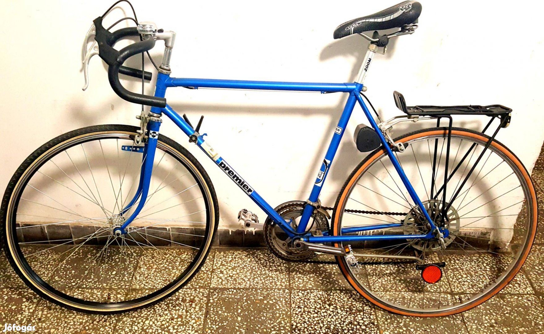 Premier országúti túra kerékpár retro acél váz, koskormány,