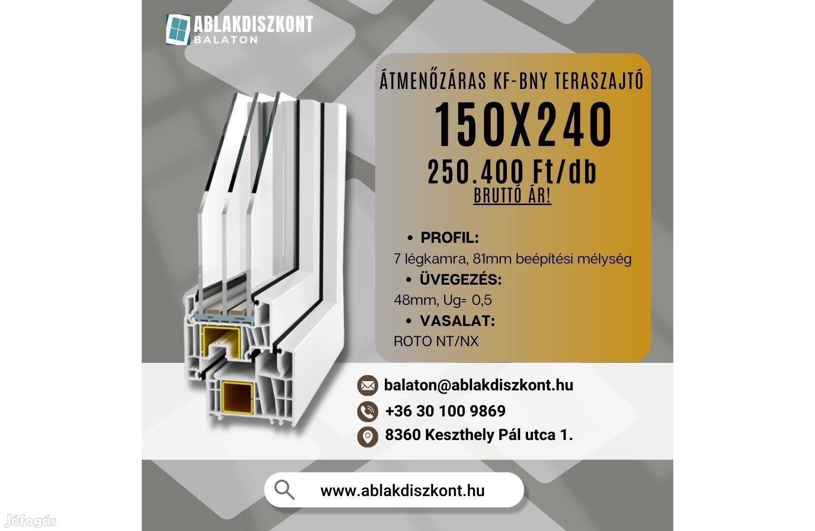 Prémium 150x240 átmenőzáras műanyag teraszajtó 3 rétegű