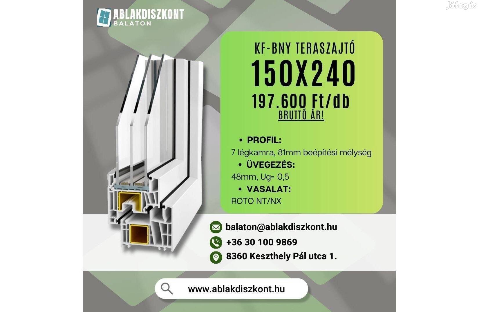 Prémium 150x240 kf-bny műanyag teraszajtó 3 rétegű üveg