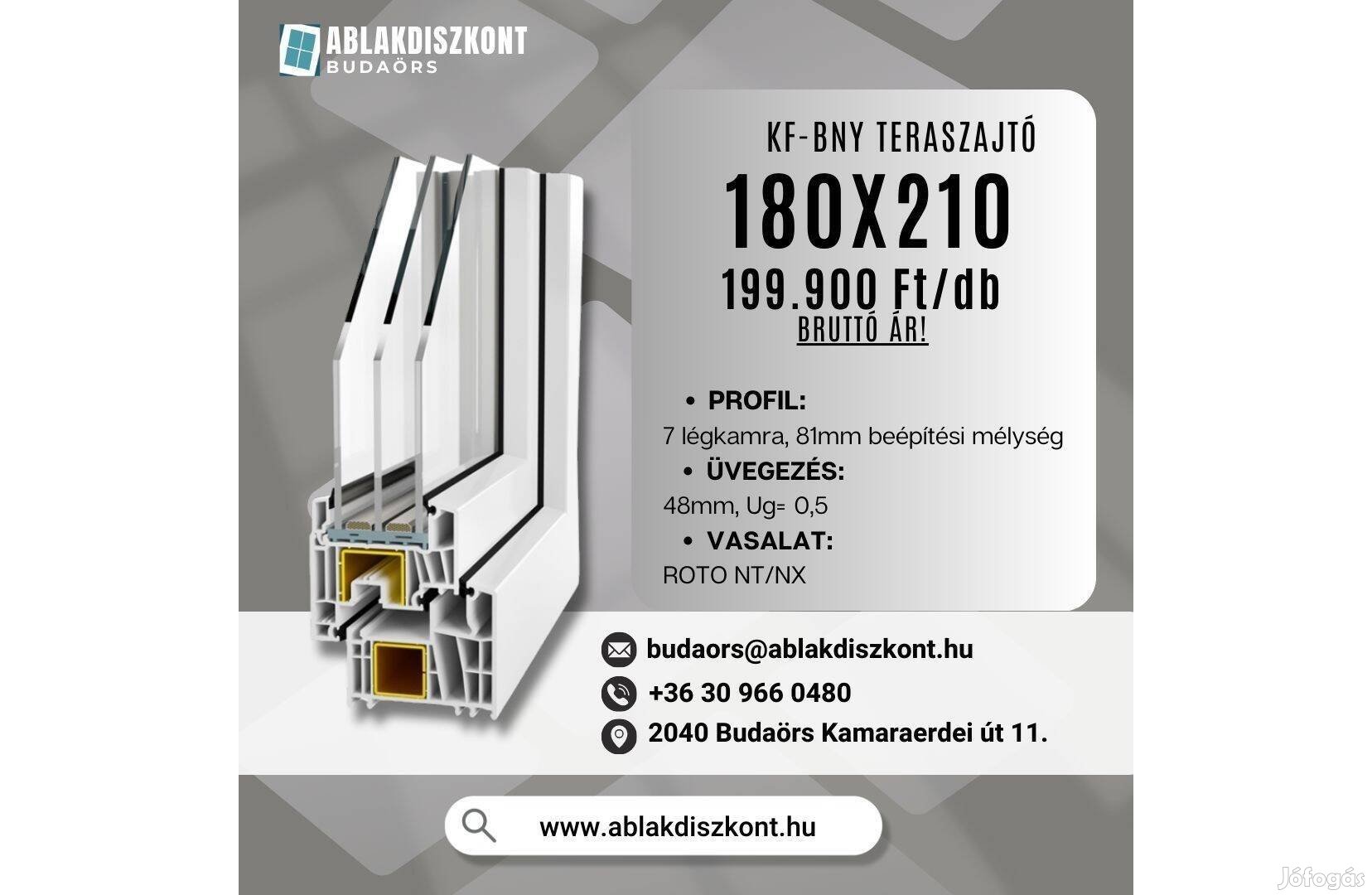 Prémium 180x210 kf-bny műanyag teraszajtó 3réteg üvegezéssel