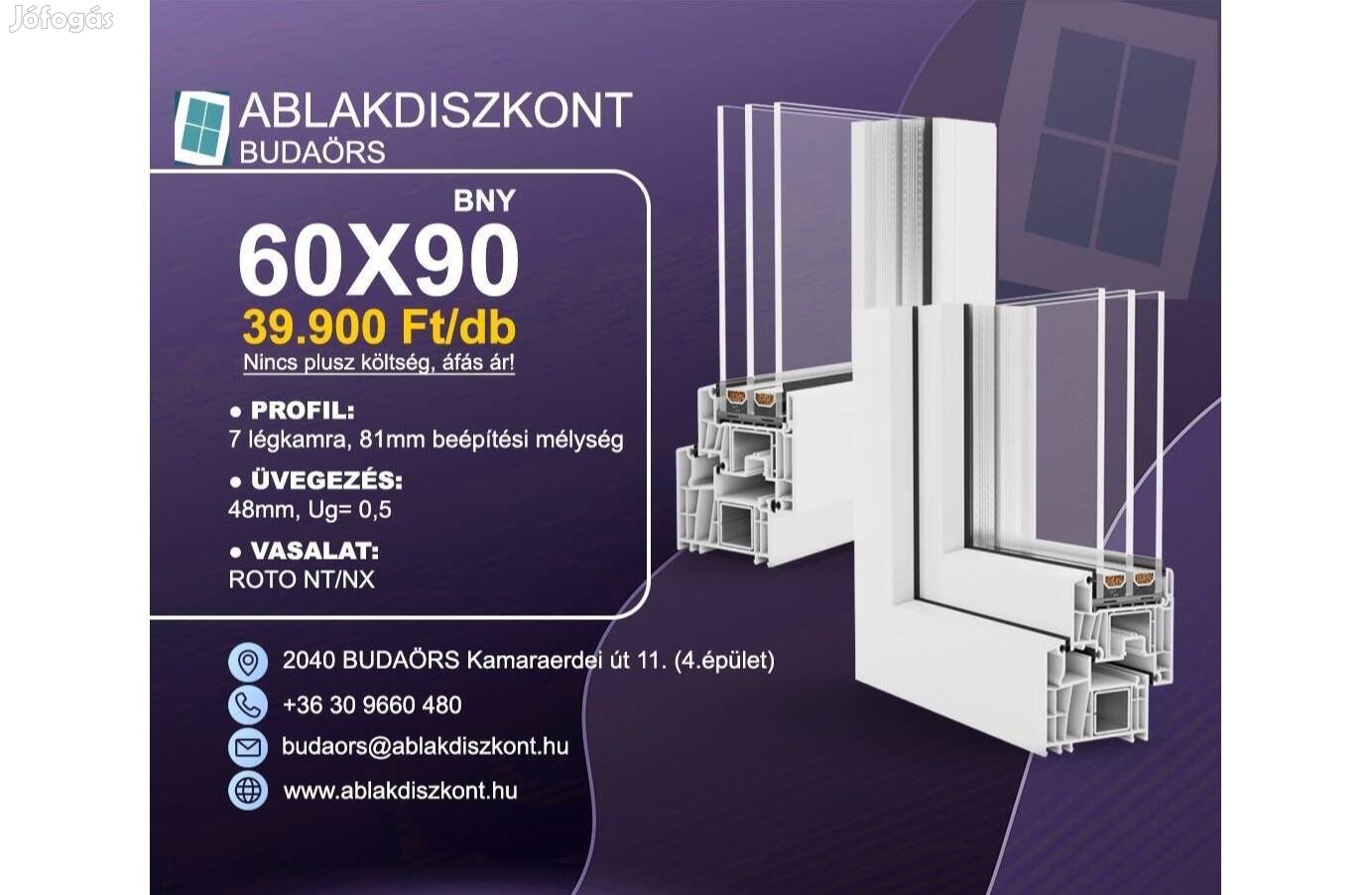 Prémium 3 rétegű műanyag ablak, 60x90 raktárról azonnal