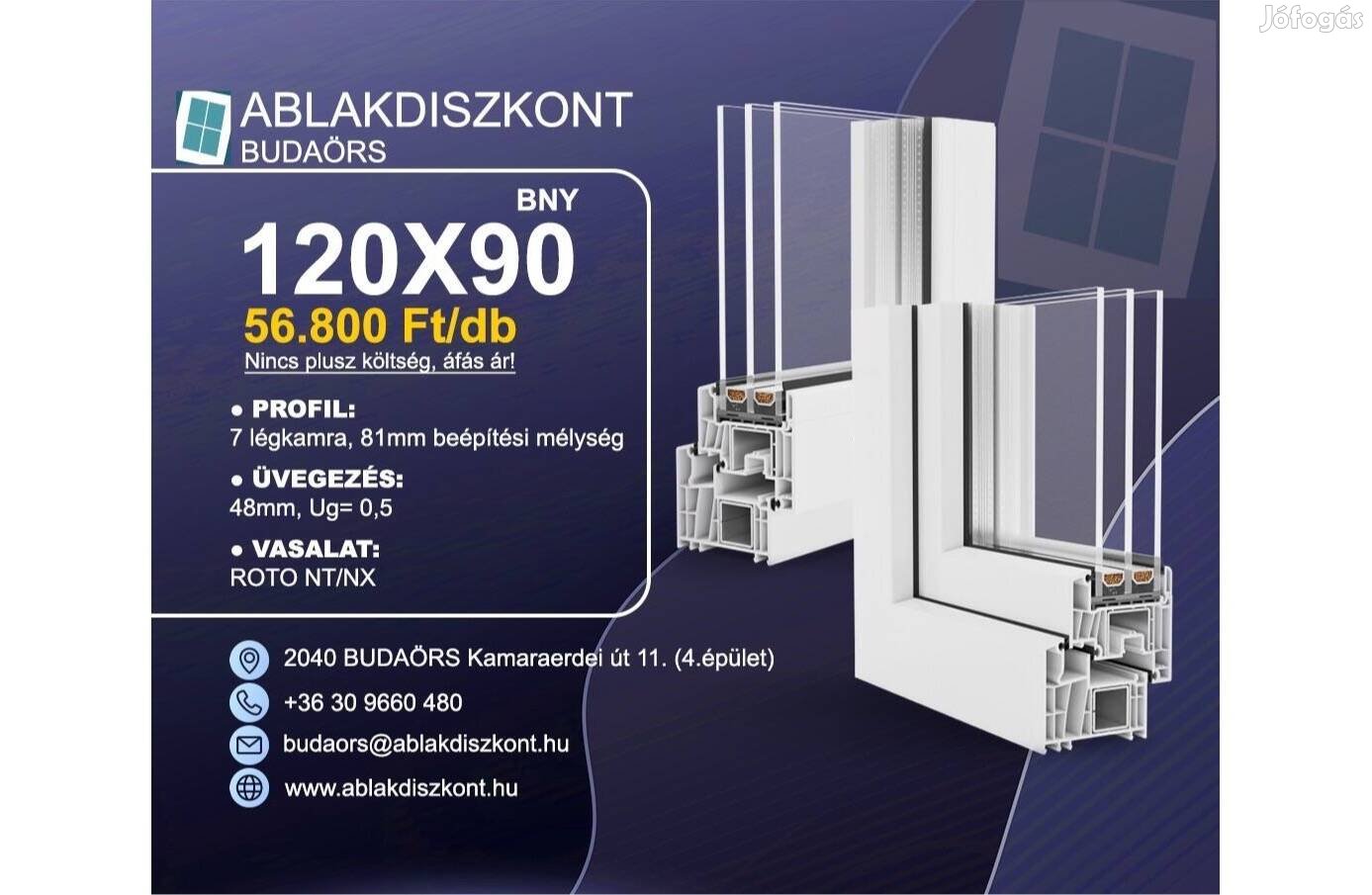 Prémium 3 rétegű műanyag ablak bukó-nyíló 120x90 raktárról azonnal