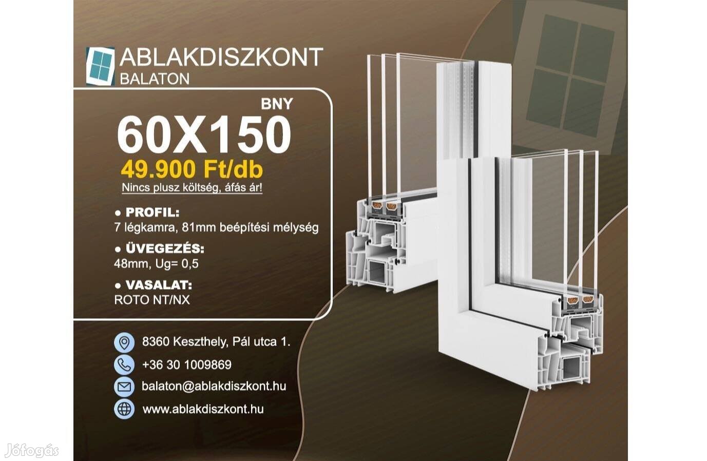 Prémium 60x150 Műanyag Ablak 3 Rétegű Üveggel Raktárról