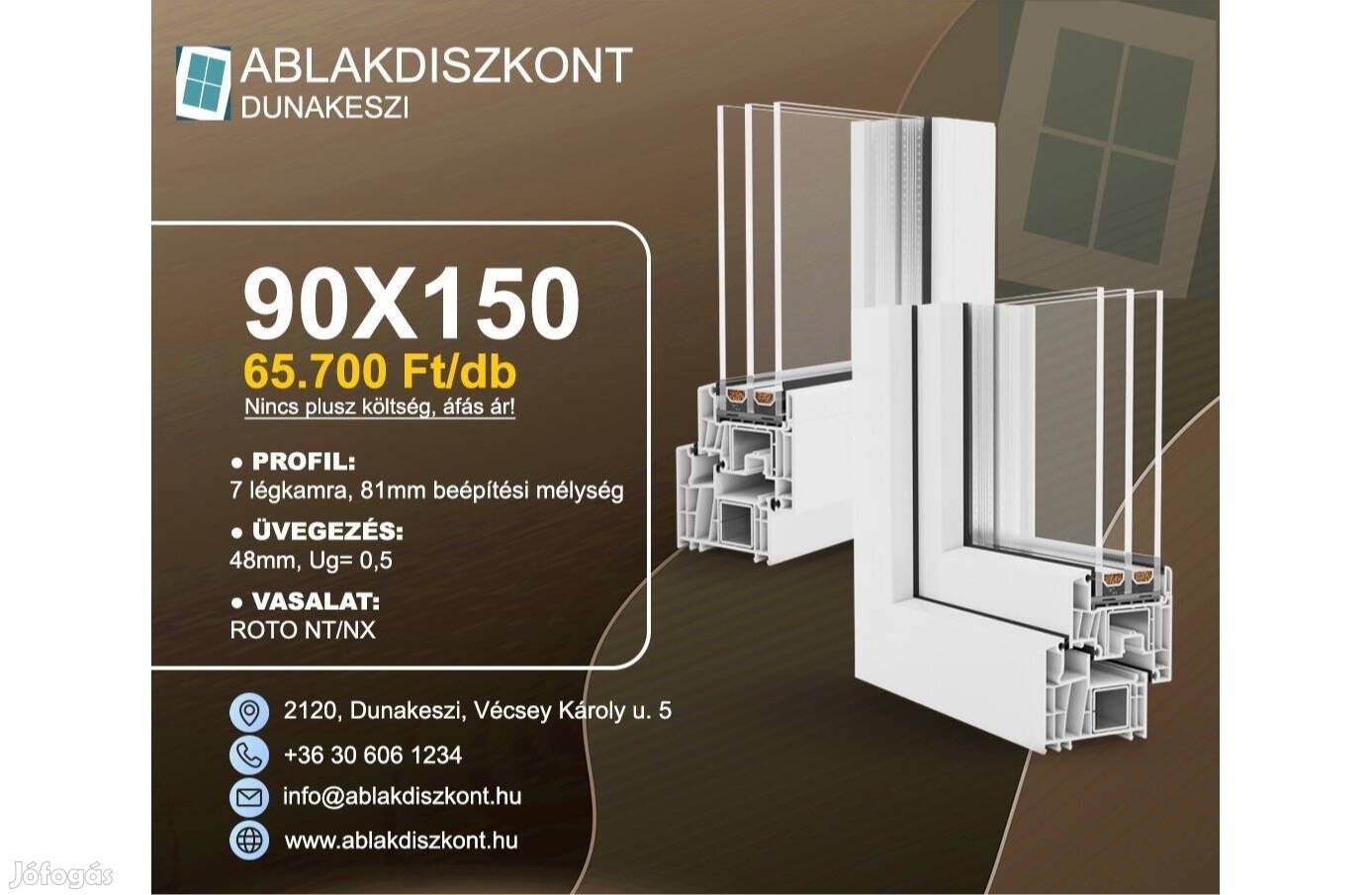 Prémium 90x150 műanyag ablak 3 rétegű üveggel raktárról