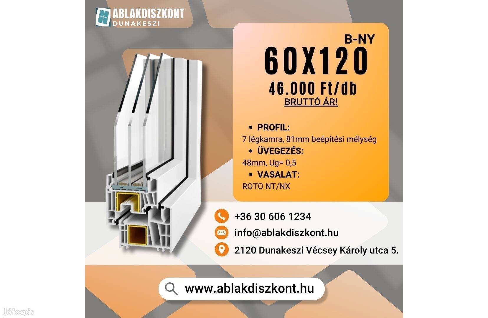 Prémium Decco 60x120 műanyag ablak 3 rétegű üvegezéssel azonnal