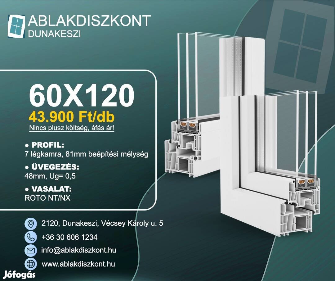 Prémium Műanyag Ablak 3 Rétegű Üveggel 60x120 Raktárról