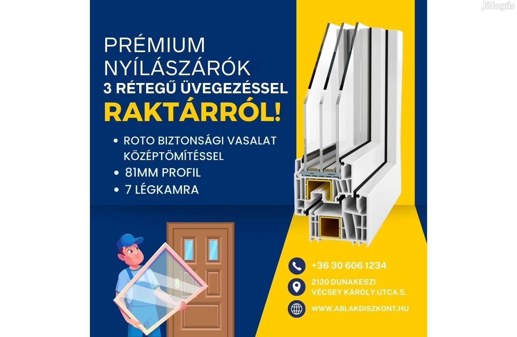 Prémium Műanyag Ablak 3 Rétegű Üveggel 60x60 Raktárról