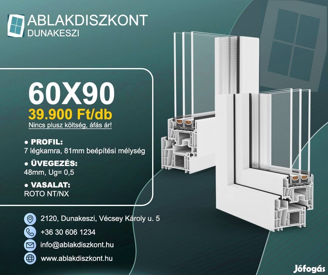 Prémium Műanyag Ablak 3 Rétegű Üveggel 60x90 Raktárról