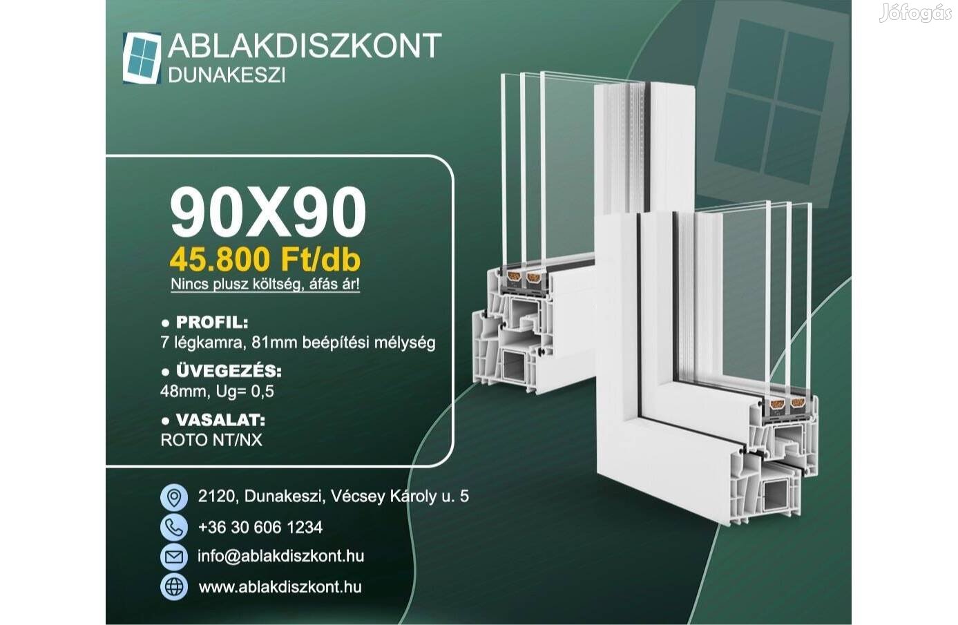 Prémium Műanyag Ablak 3 Rétegű Üveggel 90x90 Raktárról