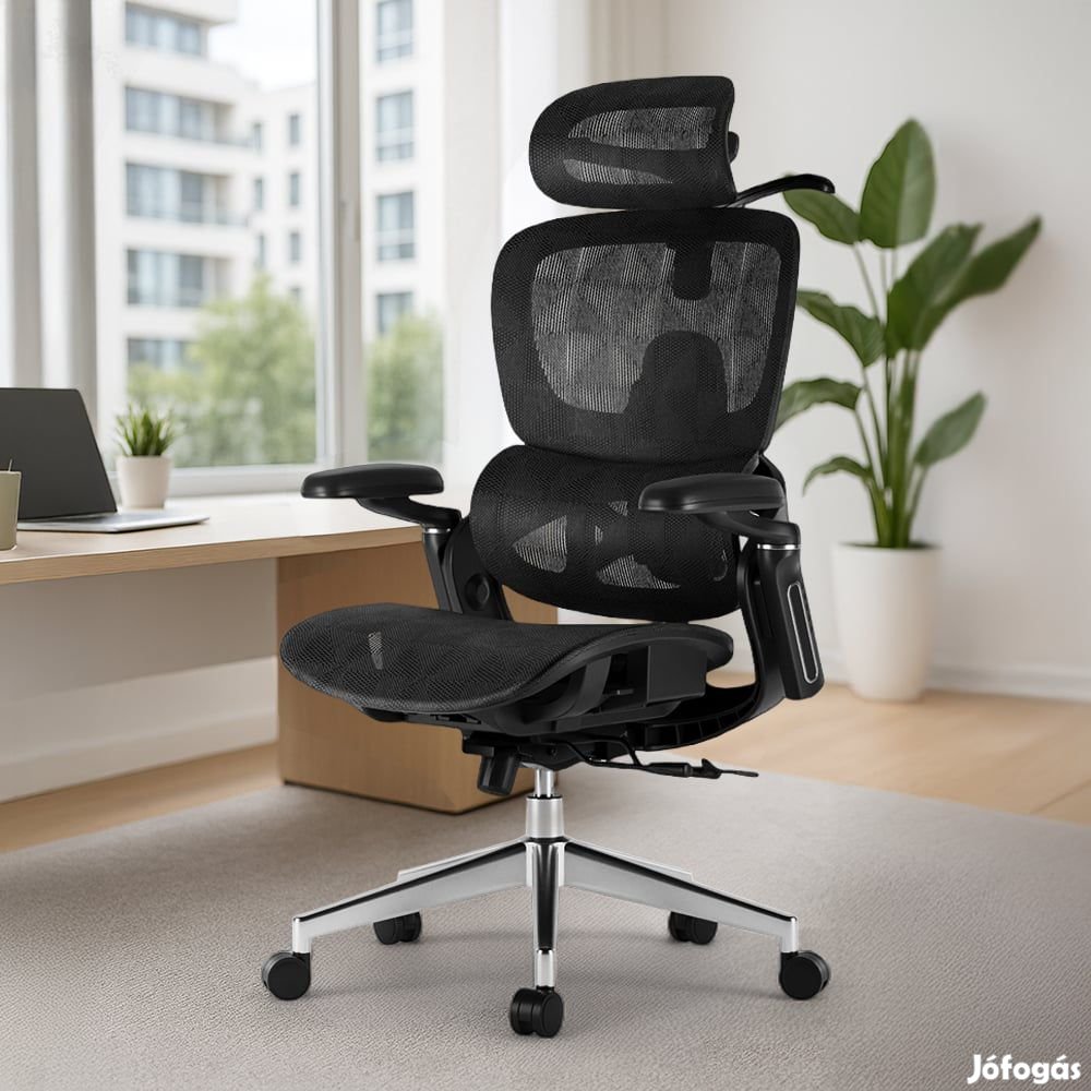Prémium ergonomikus irodai szék, forgószék, fekete hálós E05