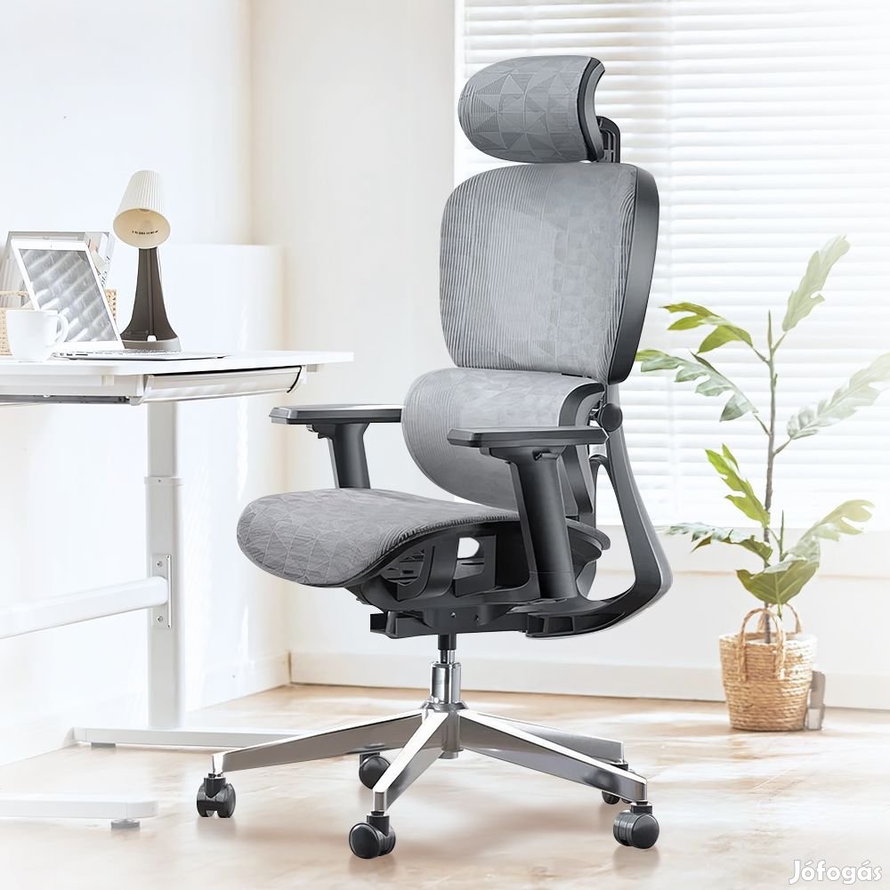 Prémium ergonomikus irodai szék, forgószék, fekete-szürke (T03) hálós