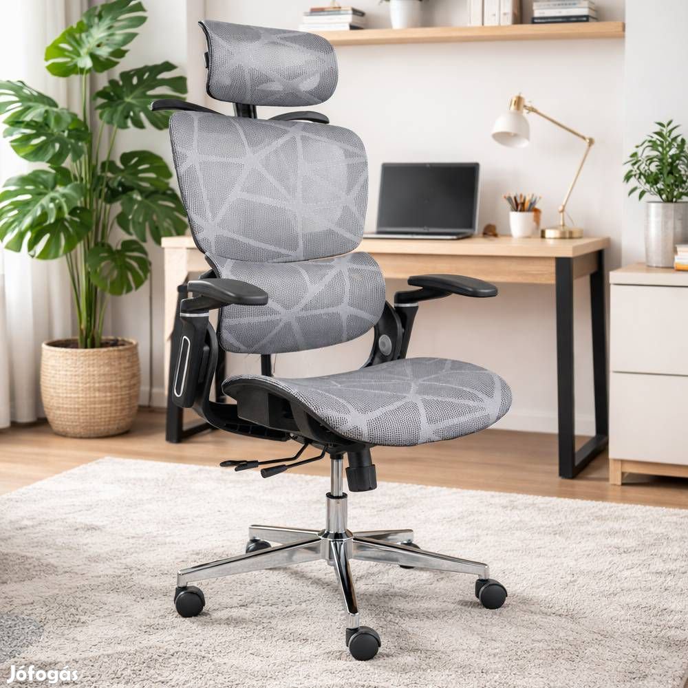 Prémium ergonomikus irodai szék, forgószék, szürke hálós E05