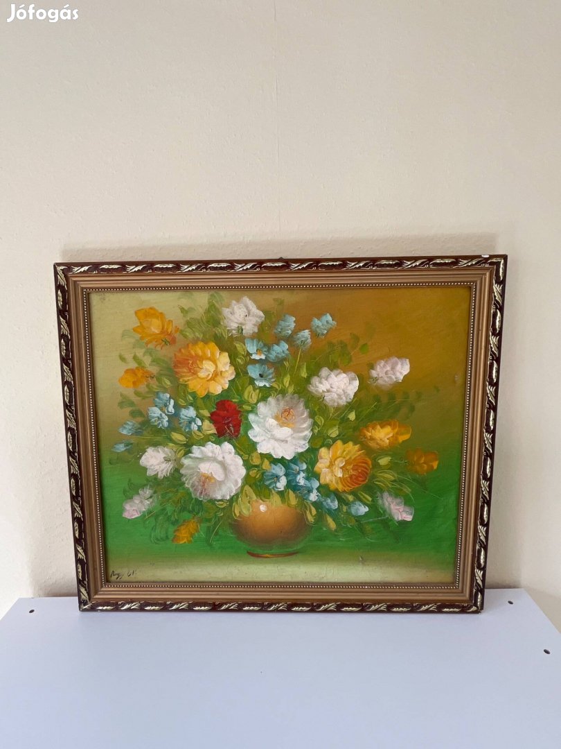 Prémium virágcsendélet festmény arany keretben elegáns