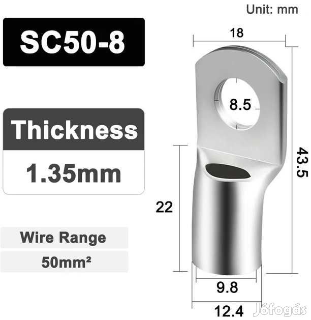 Préselhető Kábelsarú 50mm2-es Akkumulátor Kábelhez M8 (5638)