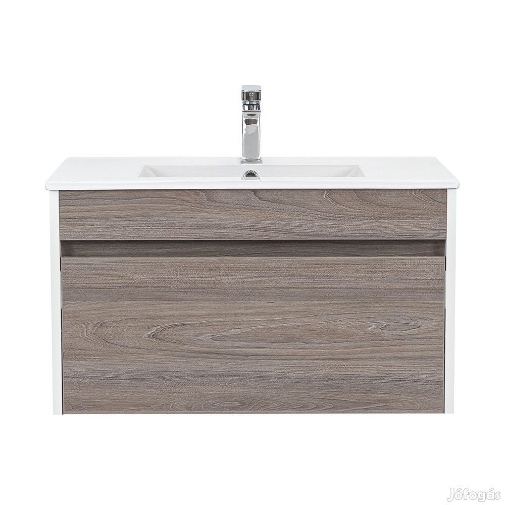 Primo 80 alsó fürdőszoba bútor mosdóval tükörfényes fehér-rauna szil