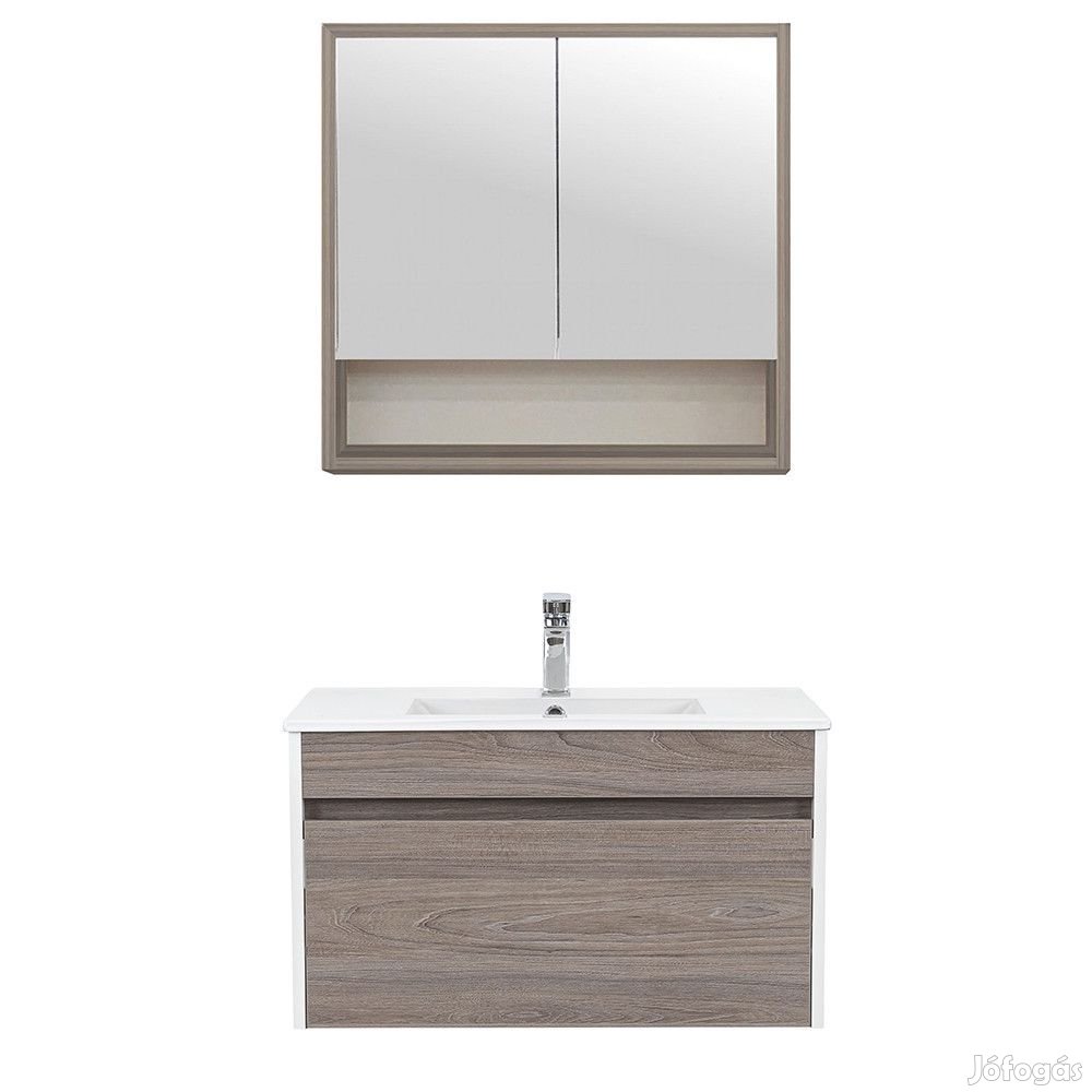 Primo 80 komplett fürdőszoba bútor tükörfényes fehér-rauna szil színb