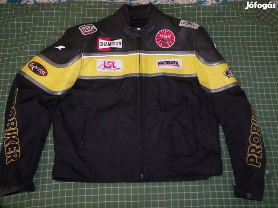 Probiker motoros bőrdzseki, 58 és 48 méret, protektorokkal 32ezer