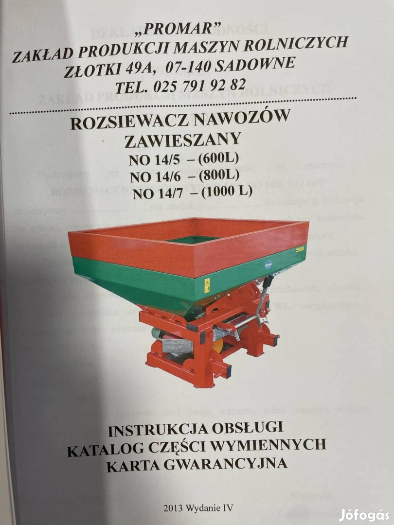 Promar NO 14/6 Műtrágyaszóró 800 literes tartály 