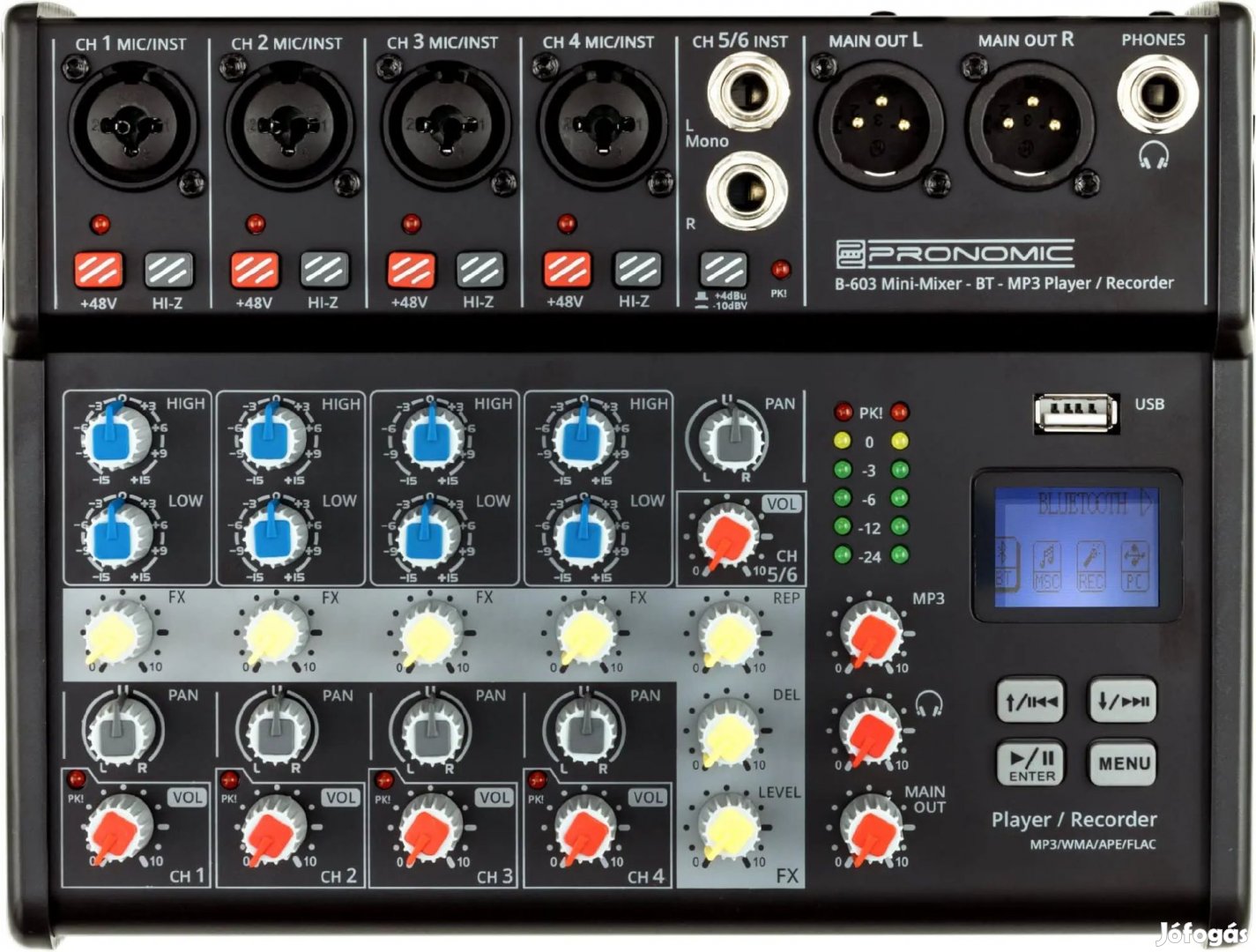 Pronomic B-603 mini keverő Bluetooth-tal és USB felvétellel