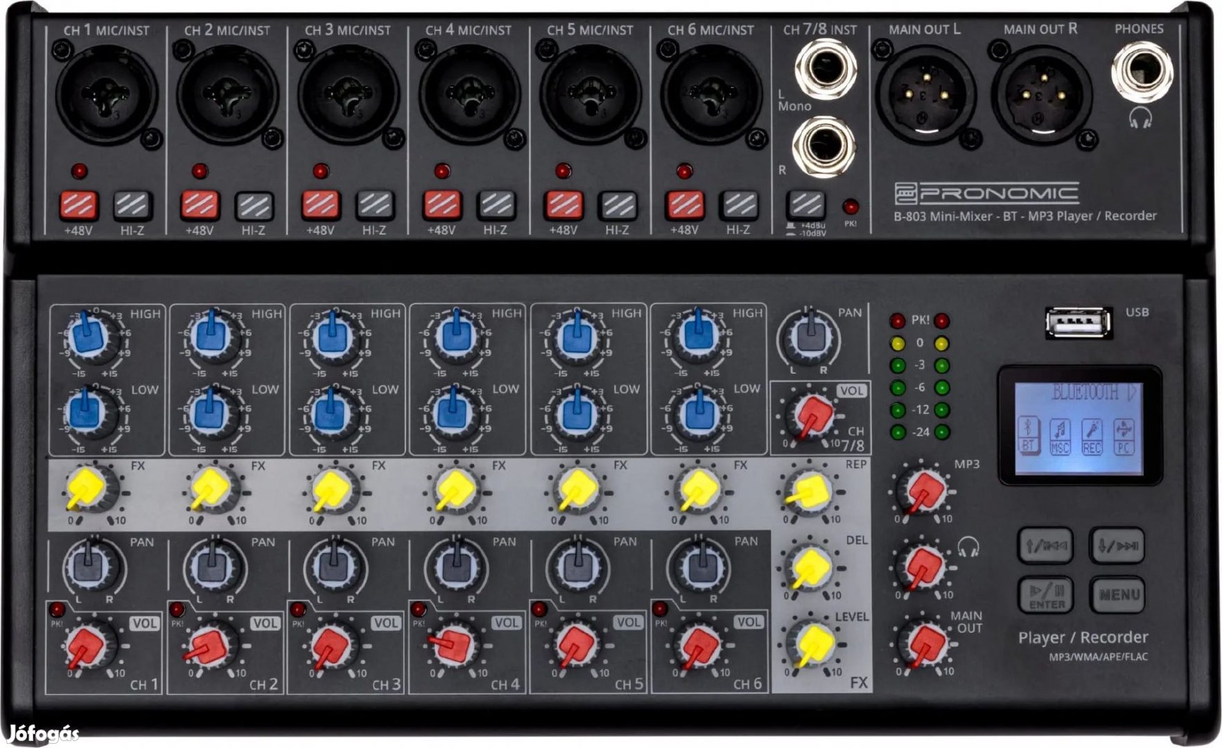 Pronomic B-803 mini keverő Bluetooth-tal és USB felvétellel