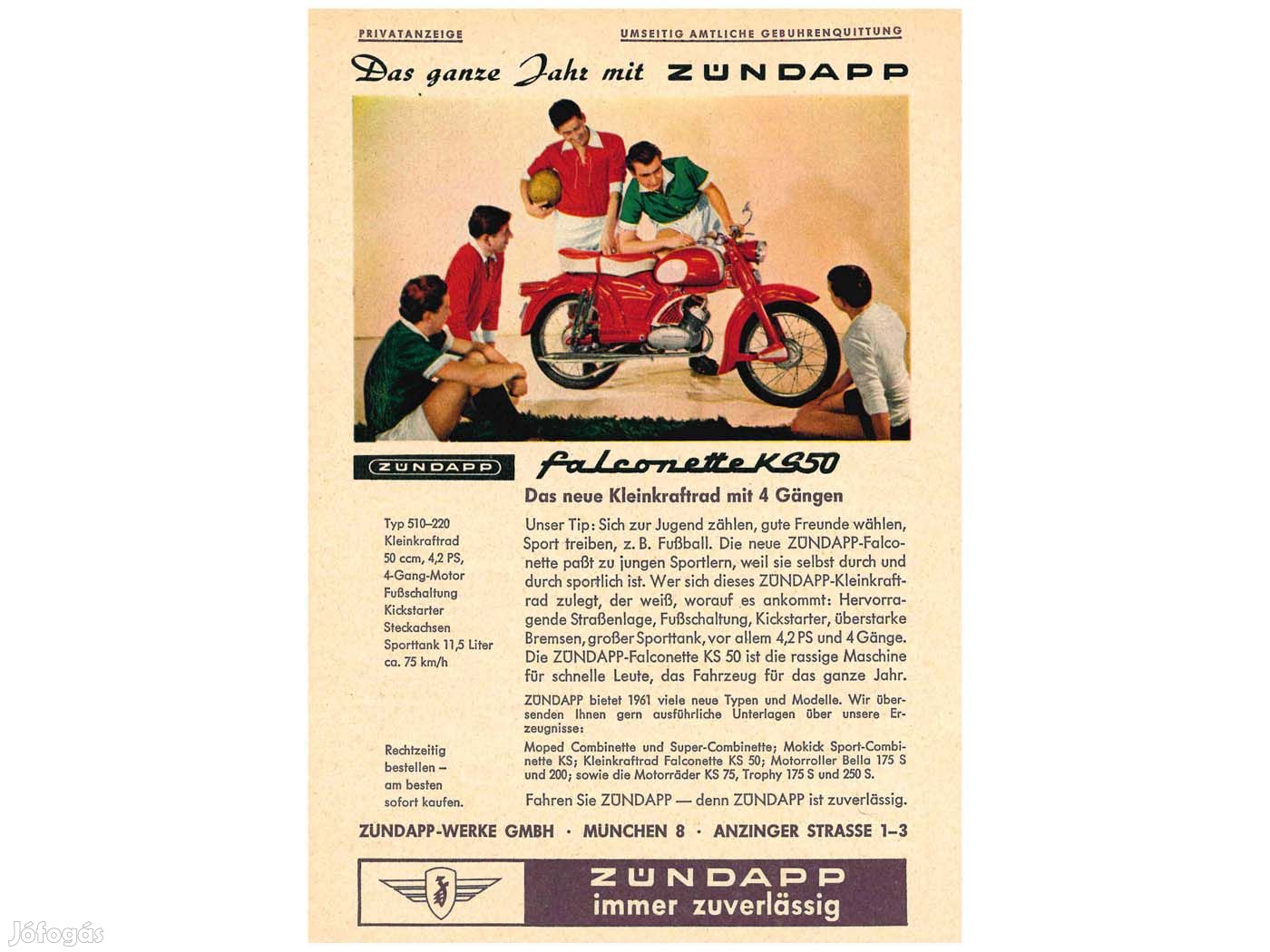 Prospekt Falconette DIN A5 a Zündapp falconette KS50-hez