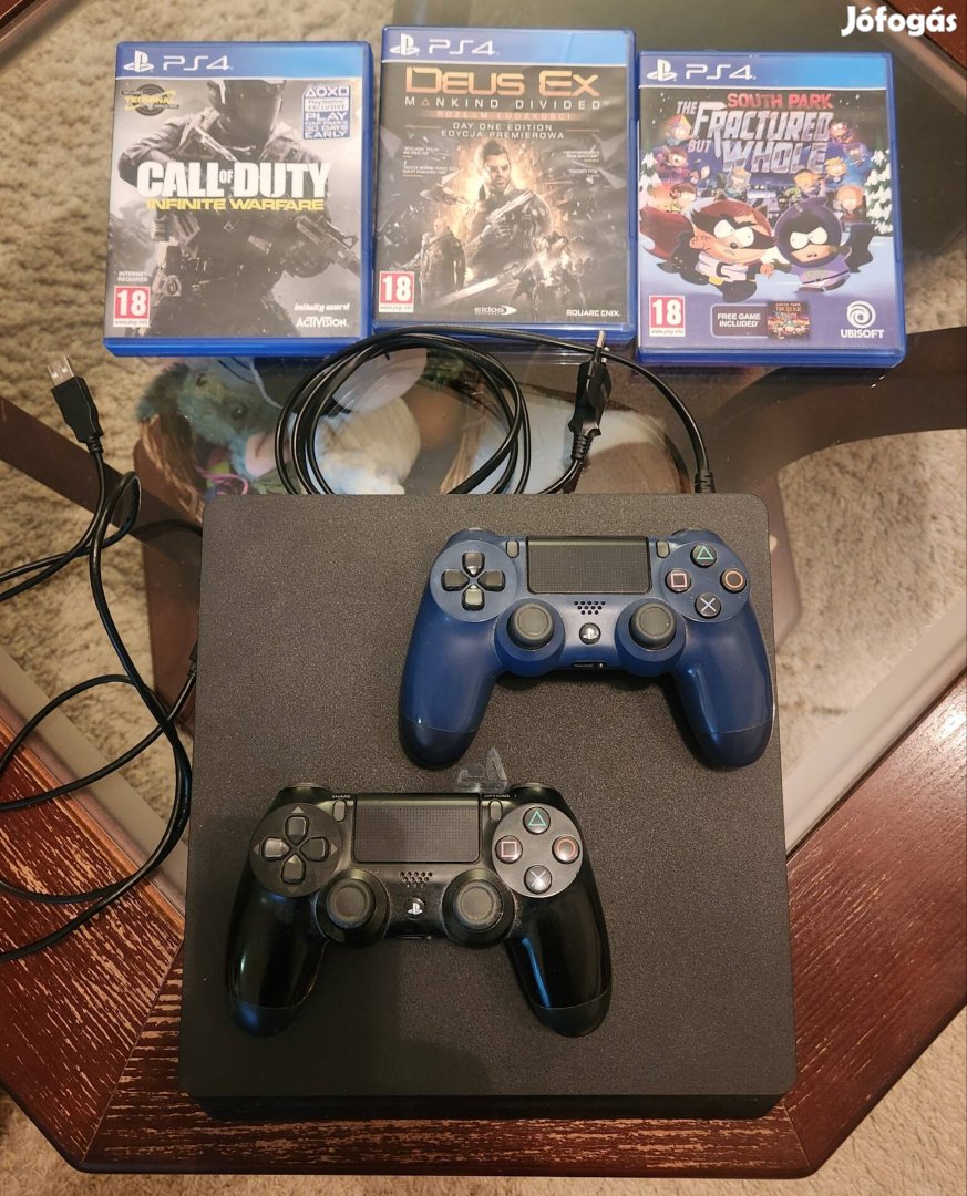 Ps4 slim 1TB konzol + 2 kontroller +3 játék