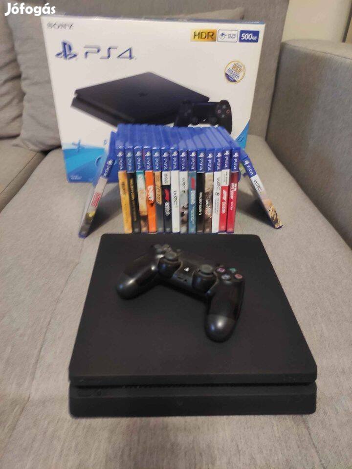 Ps4 slim 500gb 16 darab játékkal, kontrollerrel