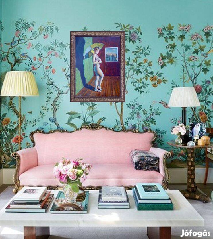 Pucér hölgy napernyővel. Kagyerják Attila Tamás alkotása