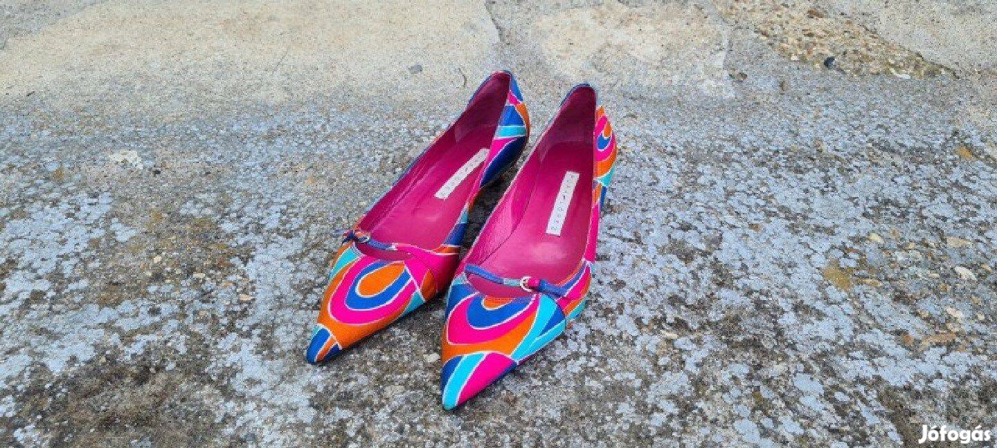 Pura Lopez luxus törpe sarkú színes női cipő. 39-es méret