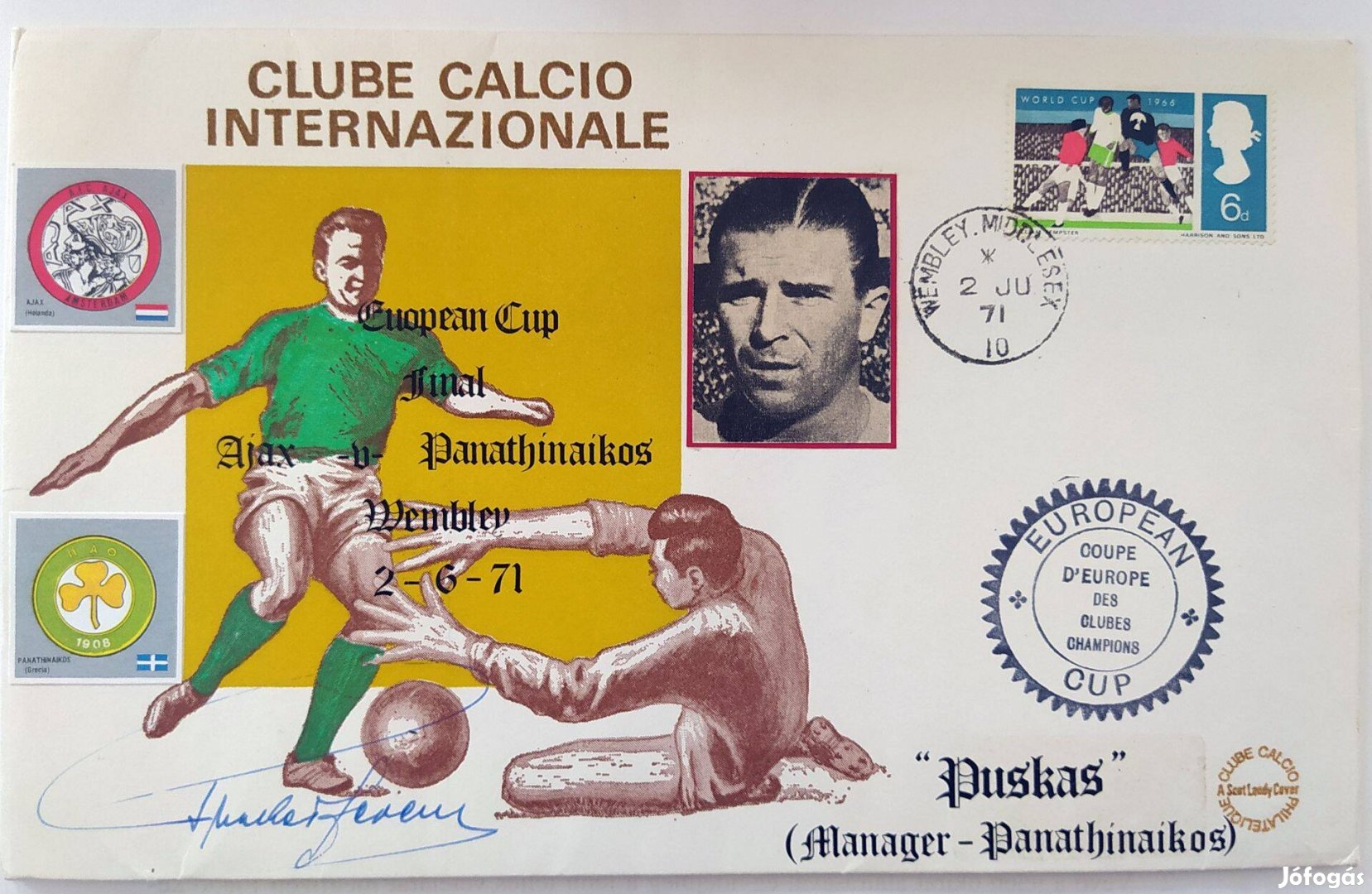 Puskás Ferenc által dedikált emlékboríték Panathinaikos