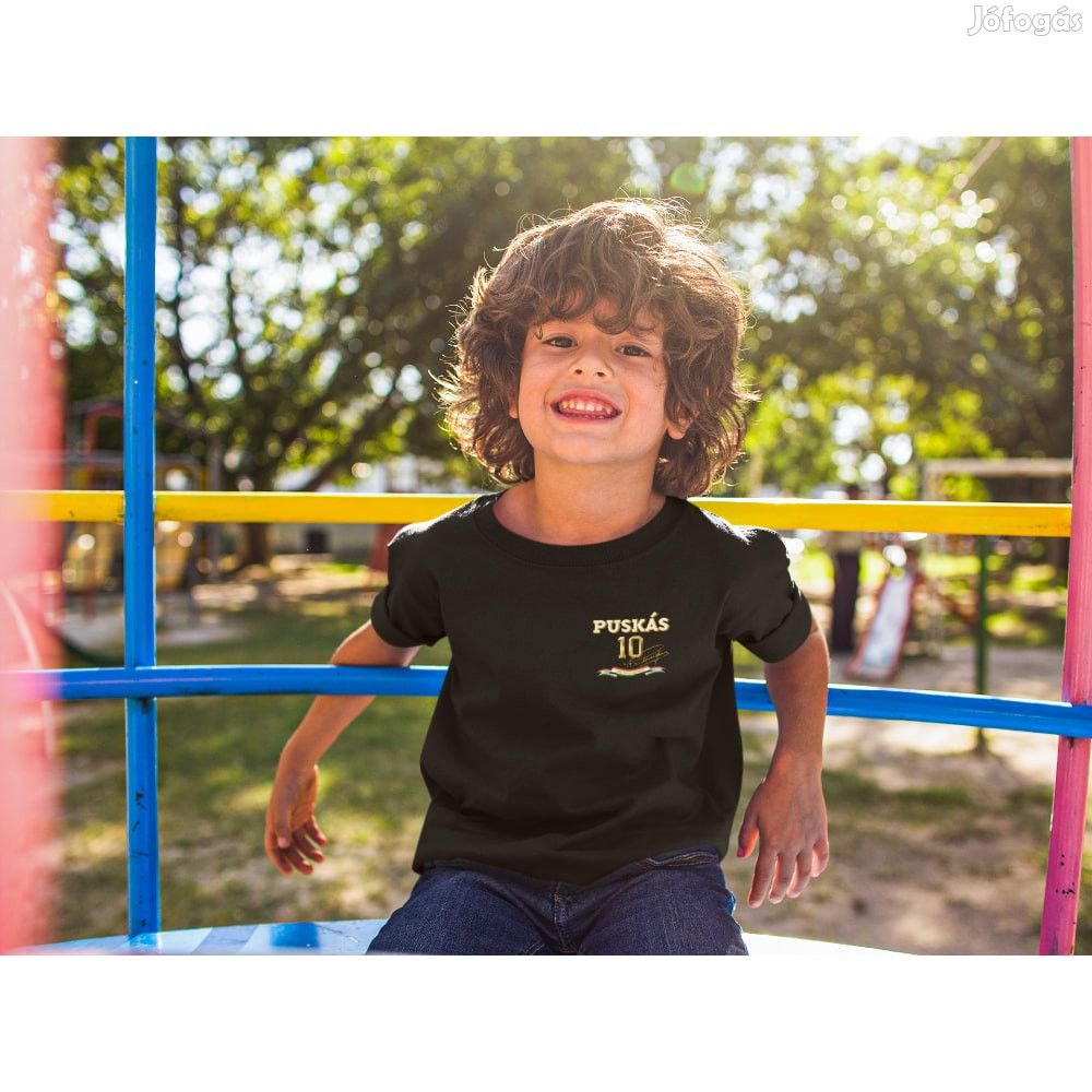 Puskás póló gyerek PUSKÁS10 fekete kis címer