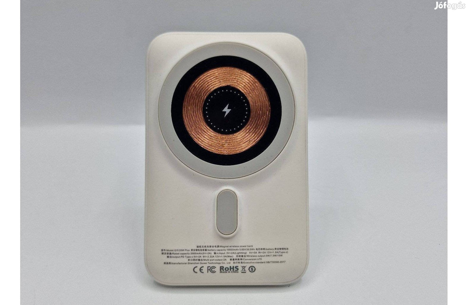 Q15 20W Plus Mágneses powerbank, vezeték nélküli, 10000mAh, fehér