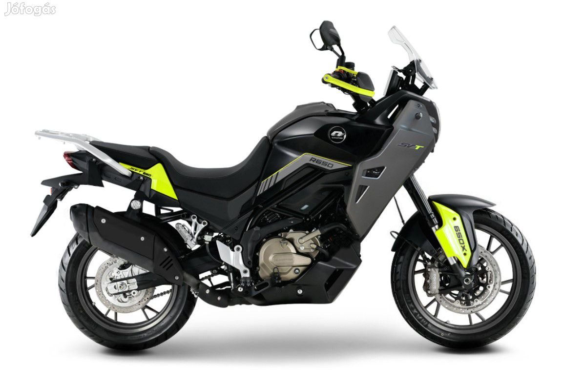 QJMOTOR SVT 650 Z motorkerékpár dobozokkal, fekete/szürke/zöld fluo, 2
