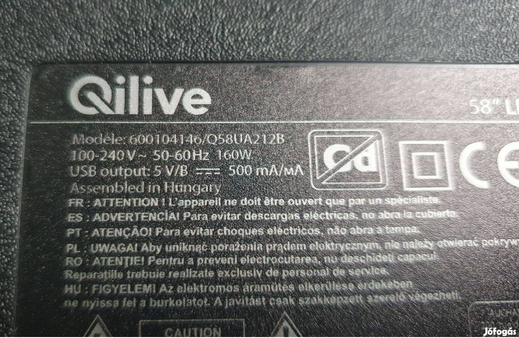 Qilive 58" Q58UA212B LED LCD tv hibás törött alkatrésznek