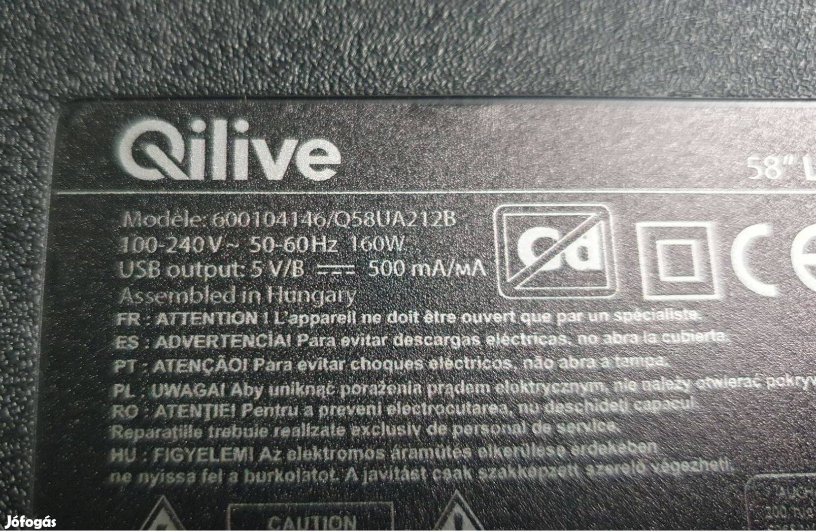 Qilive 58" Q58UA212B LED LCD tv hibás törött alkatrésznek