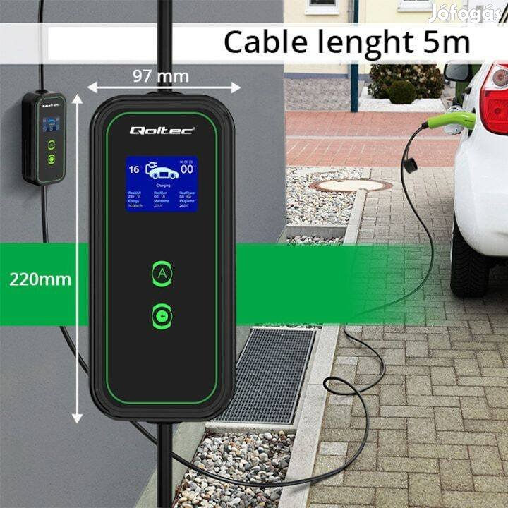 Qoltec Mobil elektromos autótöltő Typ2 ,11kW, 5fm