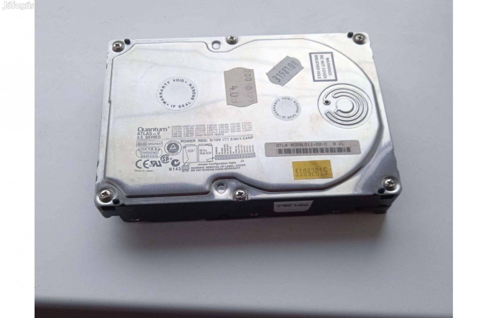 Quantum ATLAS V 9.1GB 7200 RPM 68 Pin SCSI , nem tesztelt